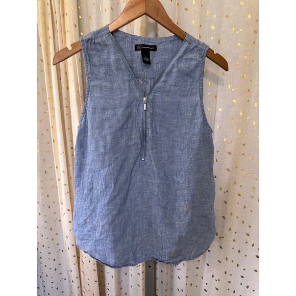 INC International Concepts Women's 100% Linen Zipper Neck Sleeveless Blouse 6 - Picture 1 of 4